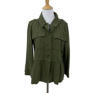 LOFT Ann Taylor Herringbone Jacket Womens M Medium Peplum Wide Sleeves Utility